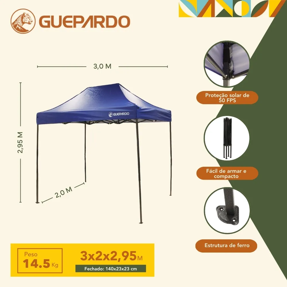 veja este produto em tela cheia Guepardo Gazebo 2x3m Pagoda Guepardo Articulado FPS 50 - Imagem 9