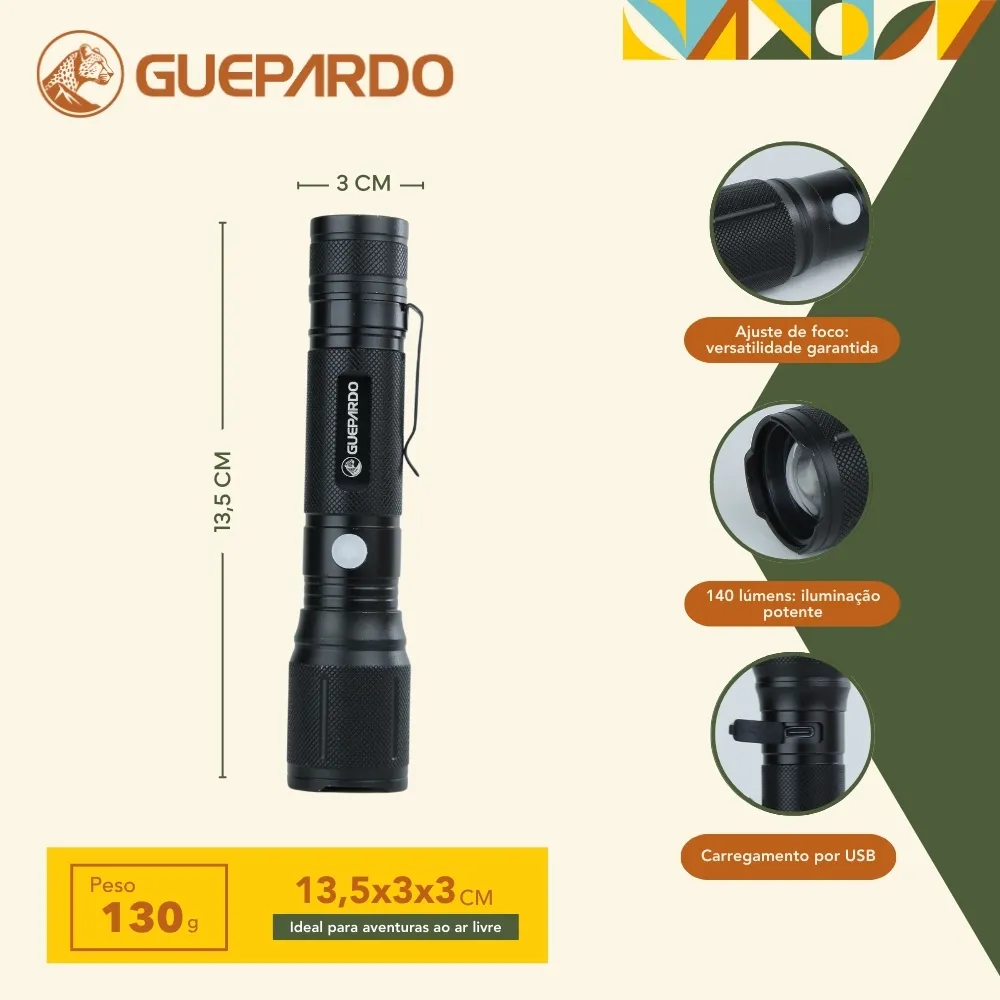Lanterna recarregável Guepardo Attack de 140 lúmens - Imagem 7