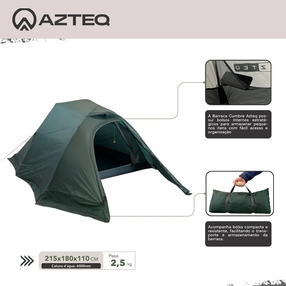 Barraca de Camping 3 Pessoas Cumbre Azteq 6000mm com Sobreteto Completo - Imagem 8